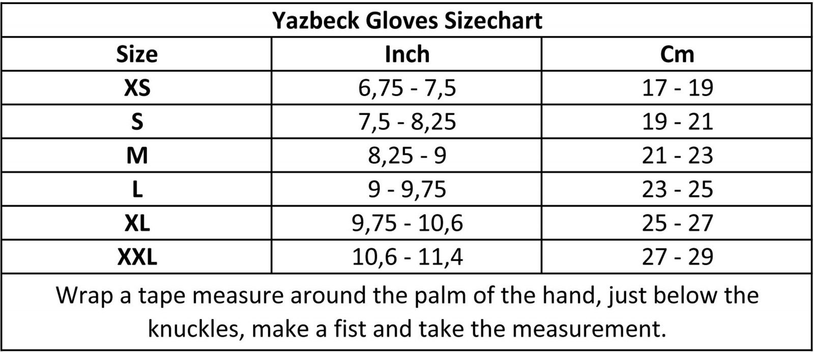 Size Charts – Yazbeck